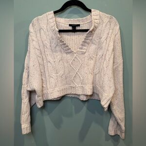 Forever 21 Cream Cable Knit V-Neck Cropped Sweater